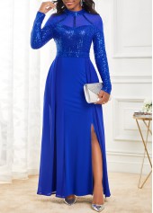 Shinning Sapphire Blue Side Slit Maxi Dress