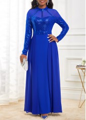 Shinning Sapphire Blue Side Slit Maxi Dress