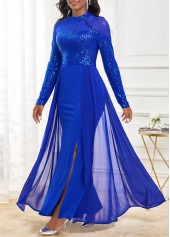 Shinning Sapphire Blue Side Slit Maxi Dress