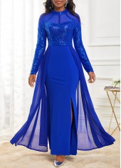 Shinning Sapphire Blue Side Slit Maxi Dress