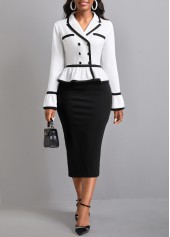 Ruffle Black Lapel Flared Sleeve Bodycon Dress