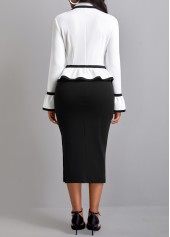 Ruffle Black Lapel Flared Sleeve Bodycon Dress