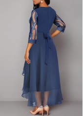 Sequin Blue Mesh Stitching High Low Dress