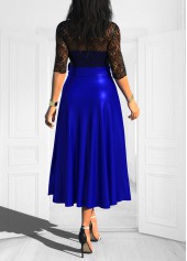 Bowknot Lace Stitching Royal Blue Belted Dress