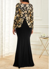 Floral Print Hot Stamping Black Maxi Dress