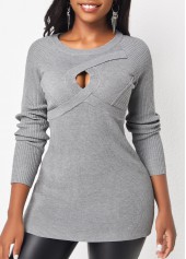 Light Grey Marl Round Neck Cable Sweater
