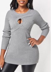 Light Grey Marl Round Neck Cable Sweater