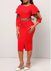 Red Leopard Hollow Out Belted Bodycon Dress