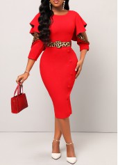 Red Leopard Hollow Out Belted Bodycon Dress