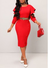 Red Leopard Hollow Out Belted Bodycon Dress