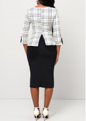 Black Grid Print Faux Two Piece Dress