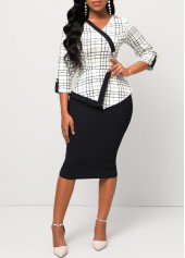 Black Grid Print Faux Two Piece Dress