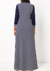 Striped Long Sleeve White Pocket Maxi Dress