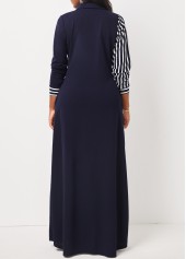 Striped Pocket Navy H Shape Maxi Dress