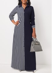 Striped Pocket Navy H Shape Maxi Dress