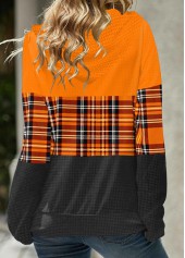 Orange Plus Size Zipper Tartan Print Hoodie