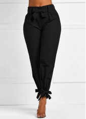 Belted Black Elastic Mid Waisted Pants