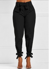 Belted Black Elastic Mid Waisted Pants
