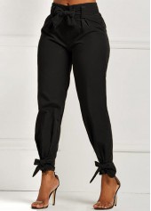 Belted Black Elastic Mid Waisted Pants
