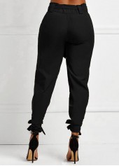 Belted Black Elastic Mid Waisted Pants