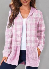 Tartan Print Pink Zipper Closure Hoodie