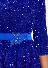Sapphire Blue Round Neck Sequin Bodycon Dress