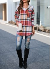 Plus Size Multi Color Plaid Long Sleeve Coat