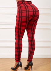 Plaid Red Elastic Waist High Waisted Leggings