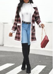 Plaid Pocket Black Lapel Long Sleeve Coat
