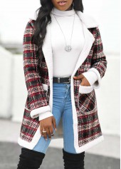 Plaid Pocket Black Lapel Long Sleeve Coat
