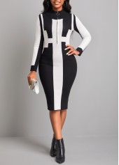 Black High Neck Long Sleeve Zipper Sweater Dress