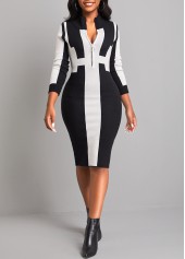 Black High Neck Long Sleeve Zipper Sweater Dress