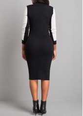 Black High Neck Long Sleeve Zipper Sweater Dress