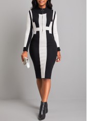 Black High Neck Long Sleeve Zipper Sweater Dress