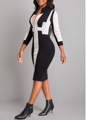 Black High Neck Long Sleeve Zipper Sweater Dress