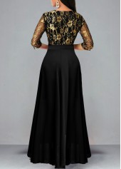 Floral Lace Patchwork High Low Black Dress