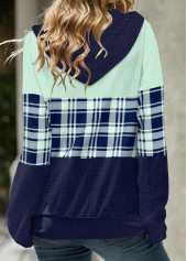 Plaid Zipper Mint Green Long Sleeve Hoodie