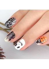 Halloween Pumpkin and Ghost Print Black Nail Sticker