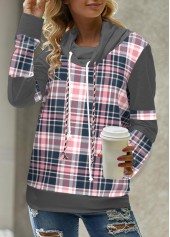 Pink Plus Size Tartan Print Regular Sleeve Sweatshirt