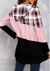 Pink Plus Size Tartan Print Regular Sleeve Hoodie