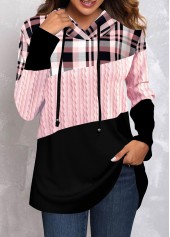 Tartan Print Pink Regular Sleeve Hoodie