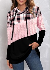 Tartan Print Pink Regular Sleeve Hoodie