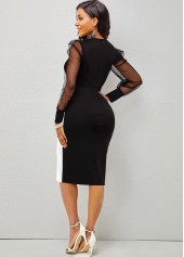 Mesh Stitching Black Floral Print Dress