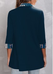 Dark Blue Plus Size Leopard Regular Sleeve Blouse