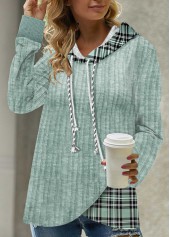 Light Green Plus Size Tartan Print Hoodie