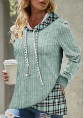 Light Green Plus Size Tartan Print Hoodie
