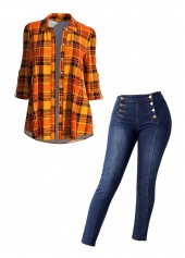 Orange Plus Size Tartan Print Blouse