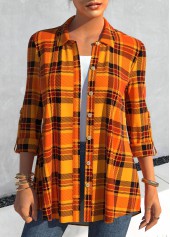 Orange Plus Size Tartan Print Blouse