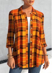 Orange Plus Size Tartan Print Blouse