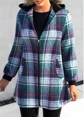 Blackish Green Tartan Zipper Long Sleeve Jacket